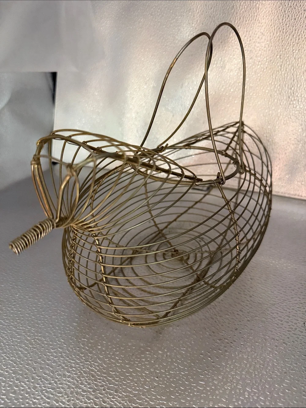 Vintage Bird Silhouette Gold Wire Basket  with dual loop Handles